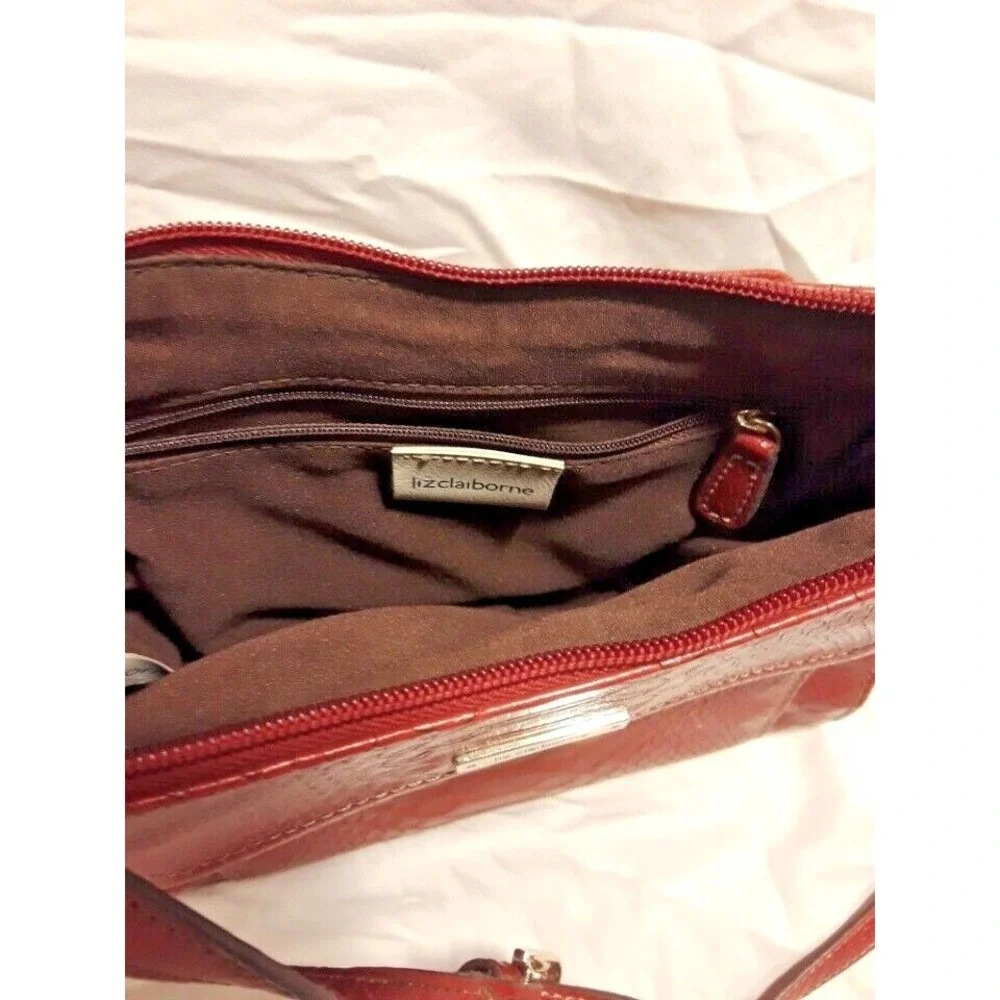 Pristine condition Liz Claiborne Faux Snakeskin Red Crossbody -multi compartment